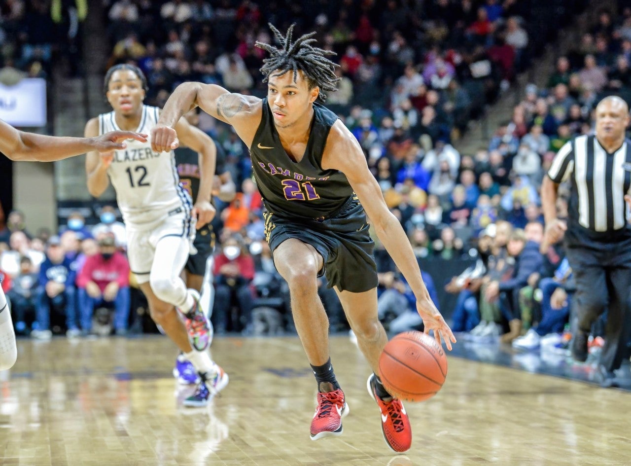 SPRINGFIELD, MA - JANUARY 14: Aaron Bradshaw of Camden (2) tries to get  past Devin Williams of Centennial (22) during the Hoophall Classic high  school basketball game between Camden and Centennial on